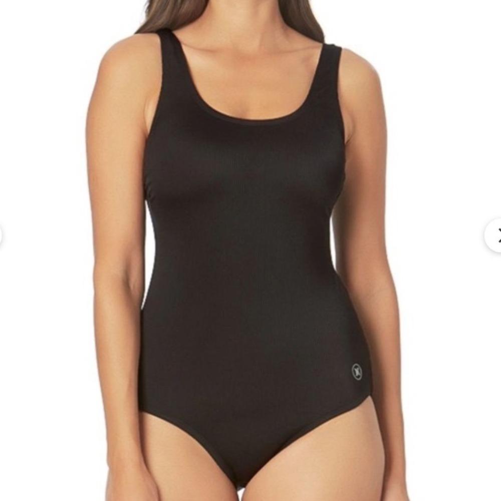 Hurley Womens Ribbed One Piece Swimsuit Black Scoop Neck Large NWT